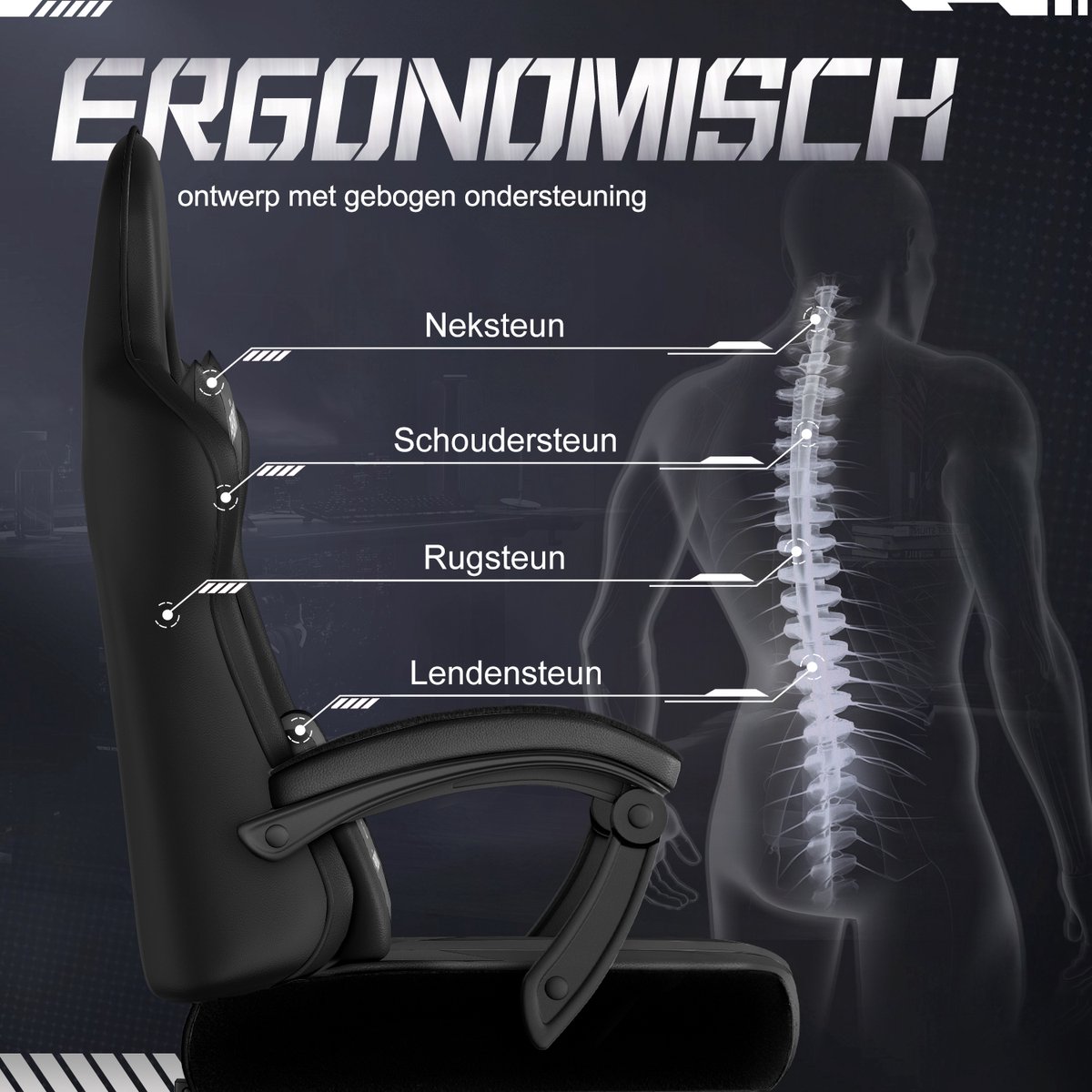 Hiaonyx Gaming Stoel met Verstelbare Rugleuning en - afbeelding 2