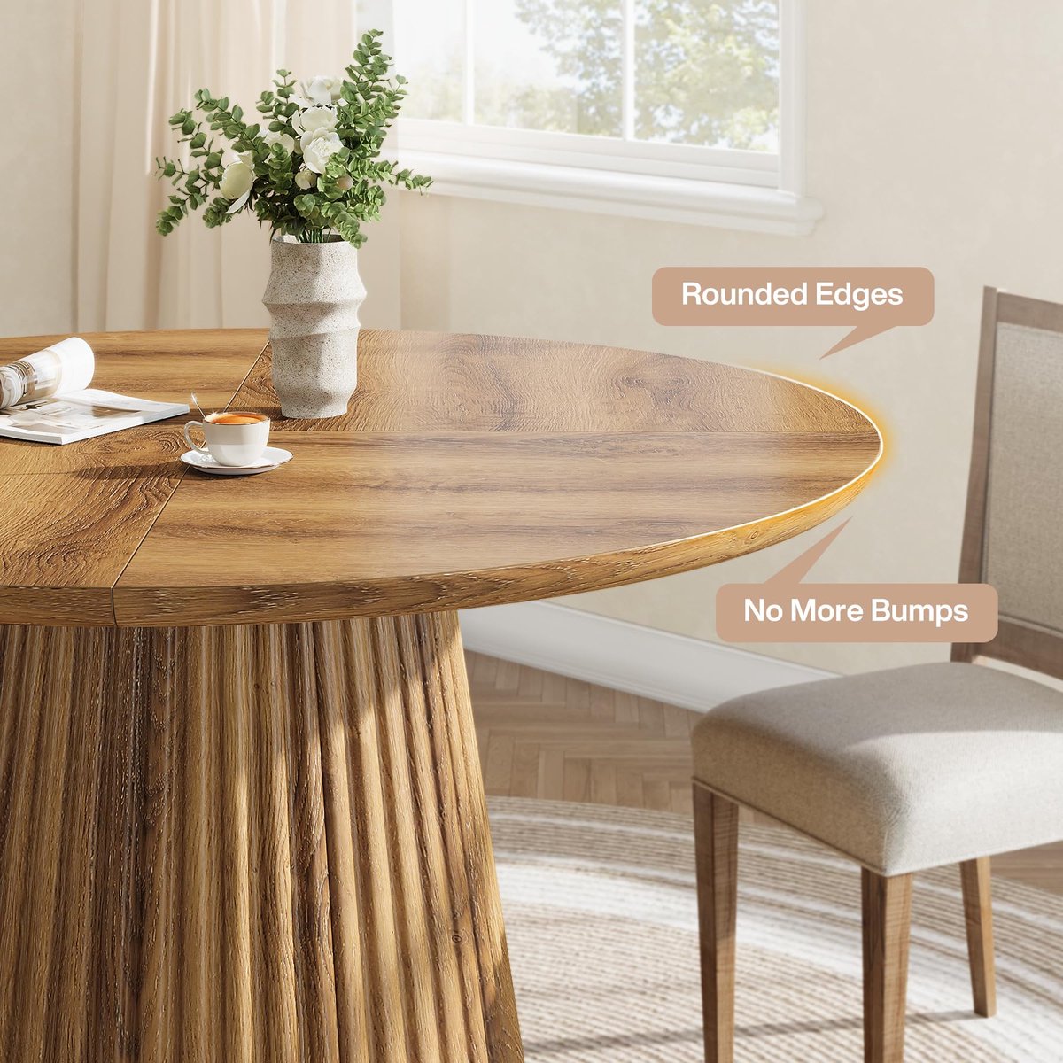 LITTLE Trees Boerderijstijl Eettafel - 120 X 76 X 120 cm - Ronde Houten Tafel - Voor Eetkamer, Keuken & Woonkamer - Bruin – foto 6