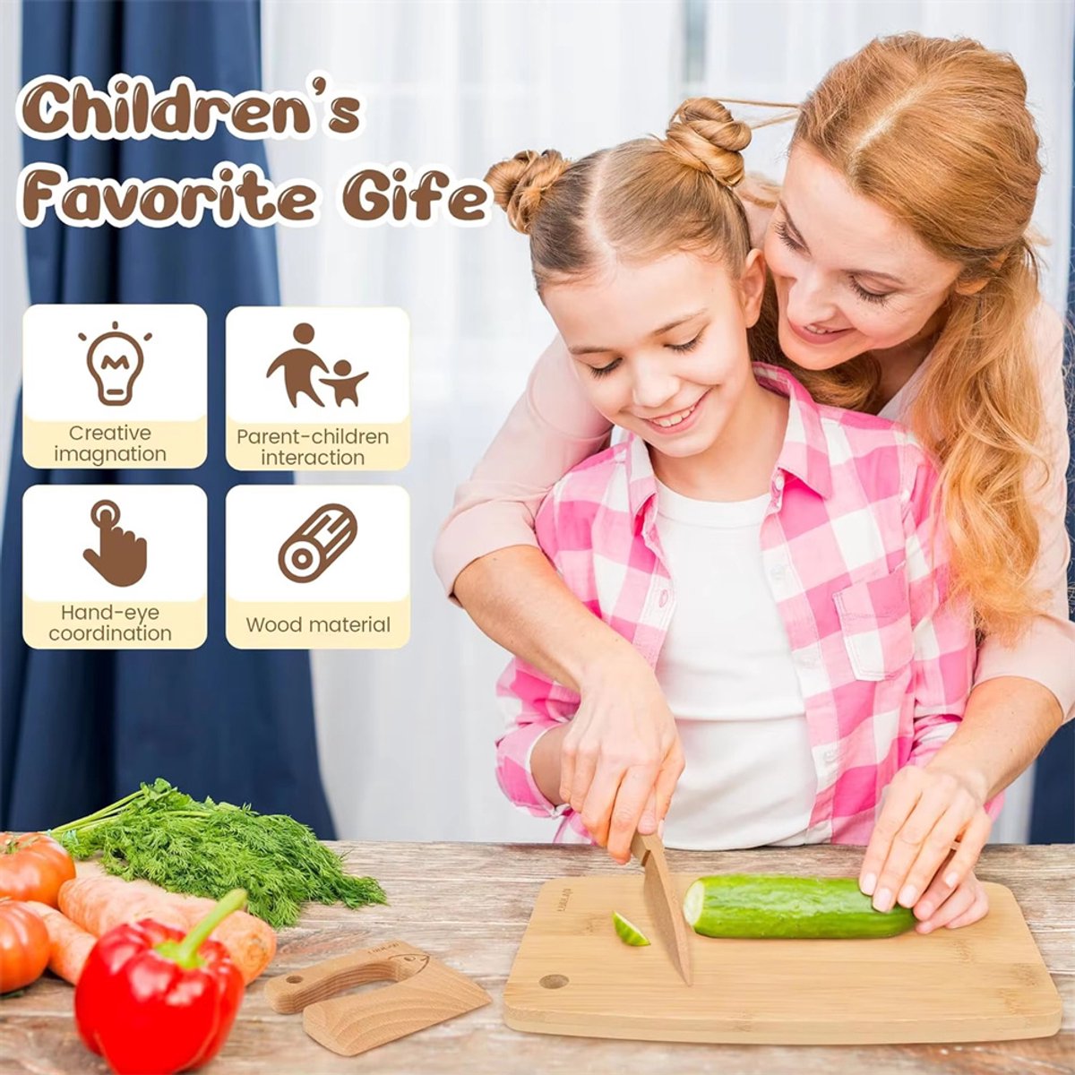 10-delige houten keukengereedschapset voor peuters, houten kinderveilige messen, educatief speelgoed, kinderbakset voor echt koken, Montessori keukengereedschap voor jongens en meisjes, rollenspel voor kleine chef-koks — afbeelding 3