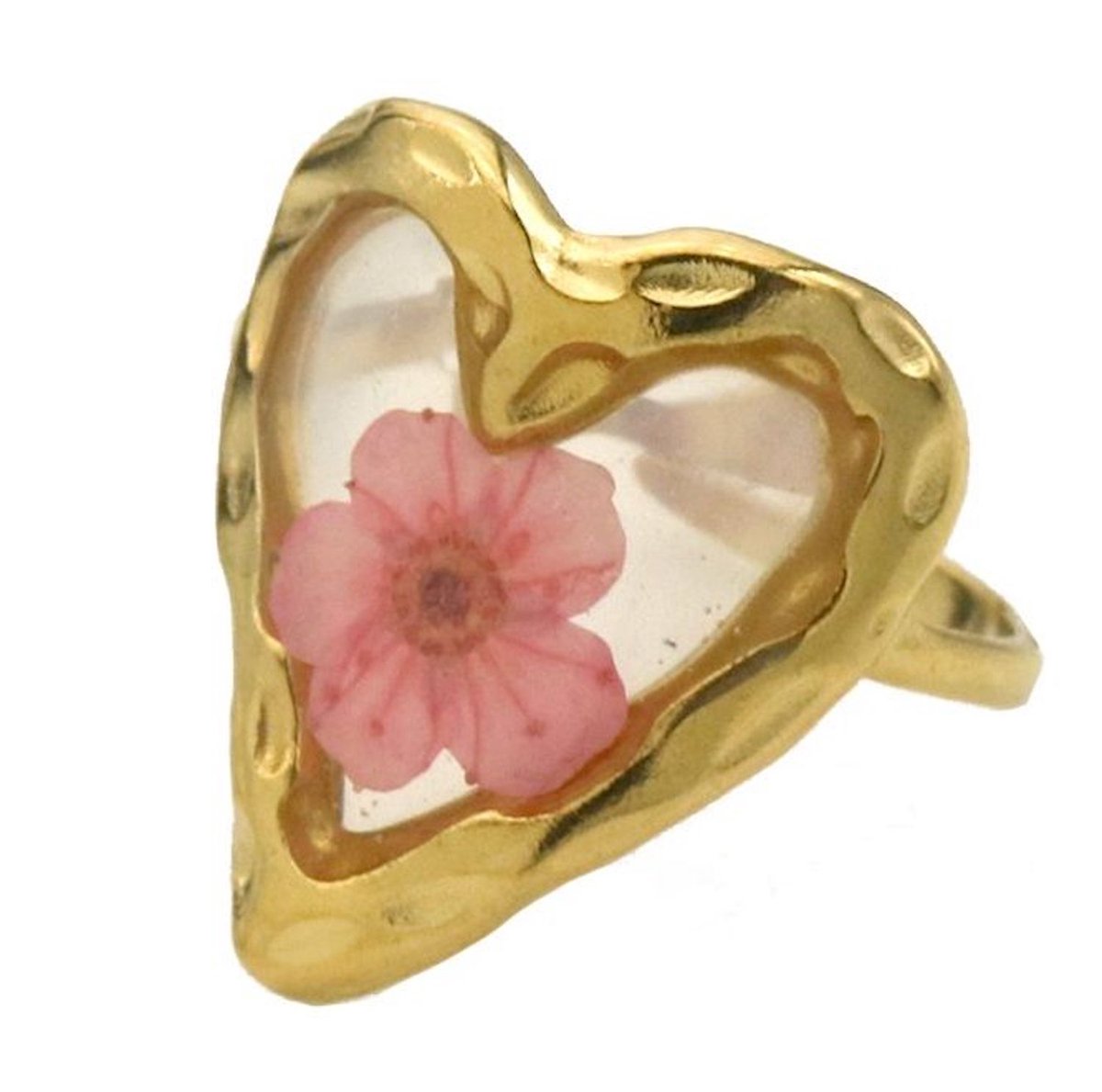 Ring Hart met bloem - Verstelbaar, verkleurt niet - Romantisch design - Duurzaam en glanzend - Damesdingetjes