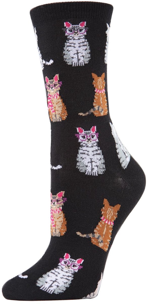 Studious Cats Bamboo Dames Crew sokken Studious Cats Bamboo - 2 Paar Black / Fuchsia- Maat 9-11