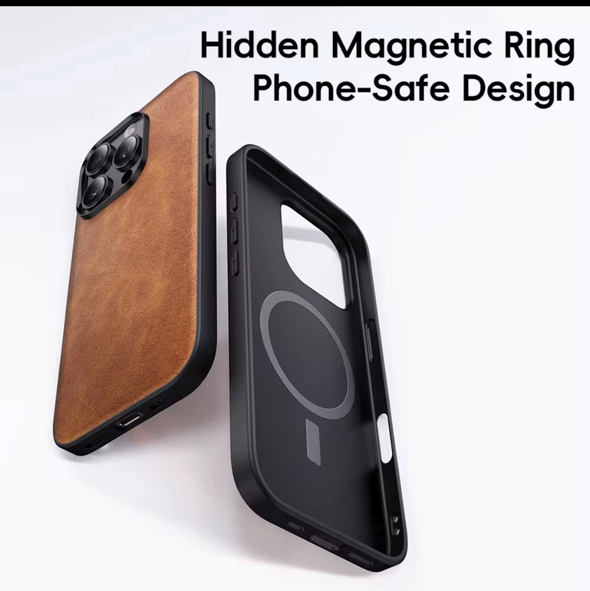 Iphone 16 pro backcover hoesje bruin leer