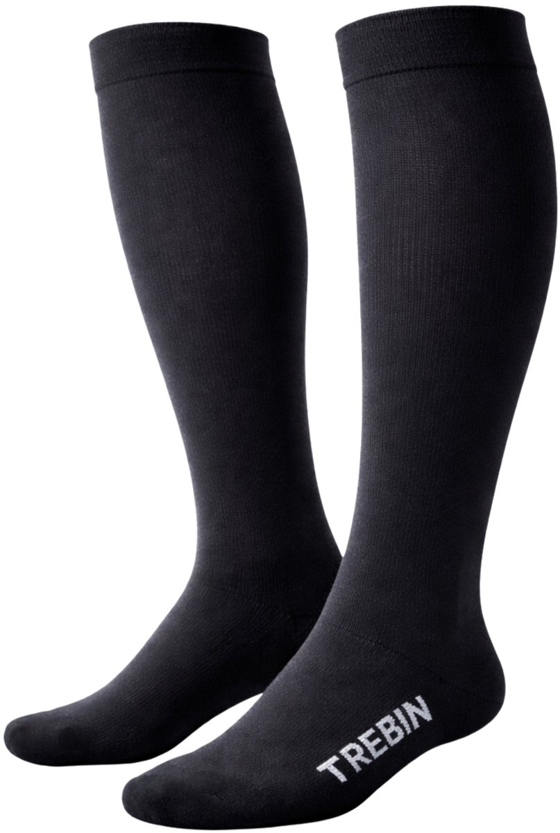 Trebin Compressiekousen Maat 39-42 (L/XL) - Steunkousen - Kousen - Compressie sokken voor Hardlopen, Sporten, Wandelen, Vliegtuig - Zwart