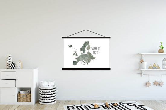 Porte-affiche avec affiche - Affiche scolaire - Europe - Carte - Citations - 120x80 cm - Lattes noires