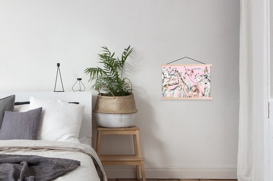 Affiche scolaire - Aquarelle - Animaux - Jungle - Rose - 60x40 cm - Lattes vierges