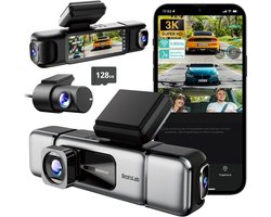 BOTSLAB 4-kanaals dashcam voor auto (voor- en achterkant), 4-kanaals 3K + 3 * 1080P, autodashcam met 128GB SD-kaart, GPS, 5GHz WiFi, 3.18" IPS-scherm, super nachtzicht, WDR, G-sensor, loopopname, parkeermonitor
