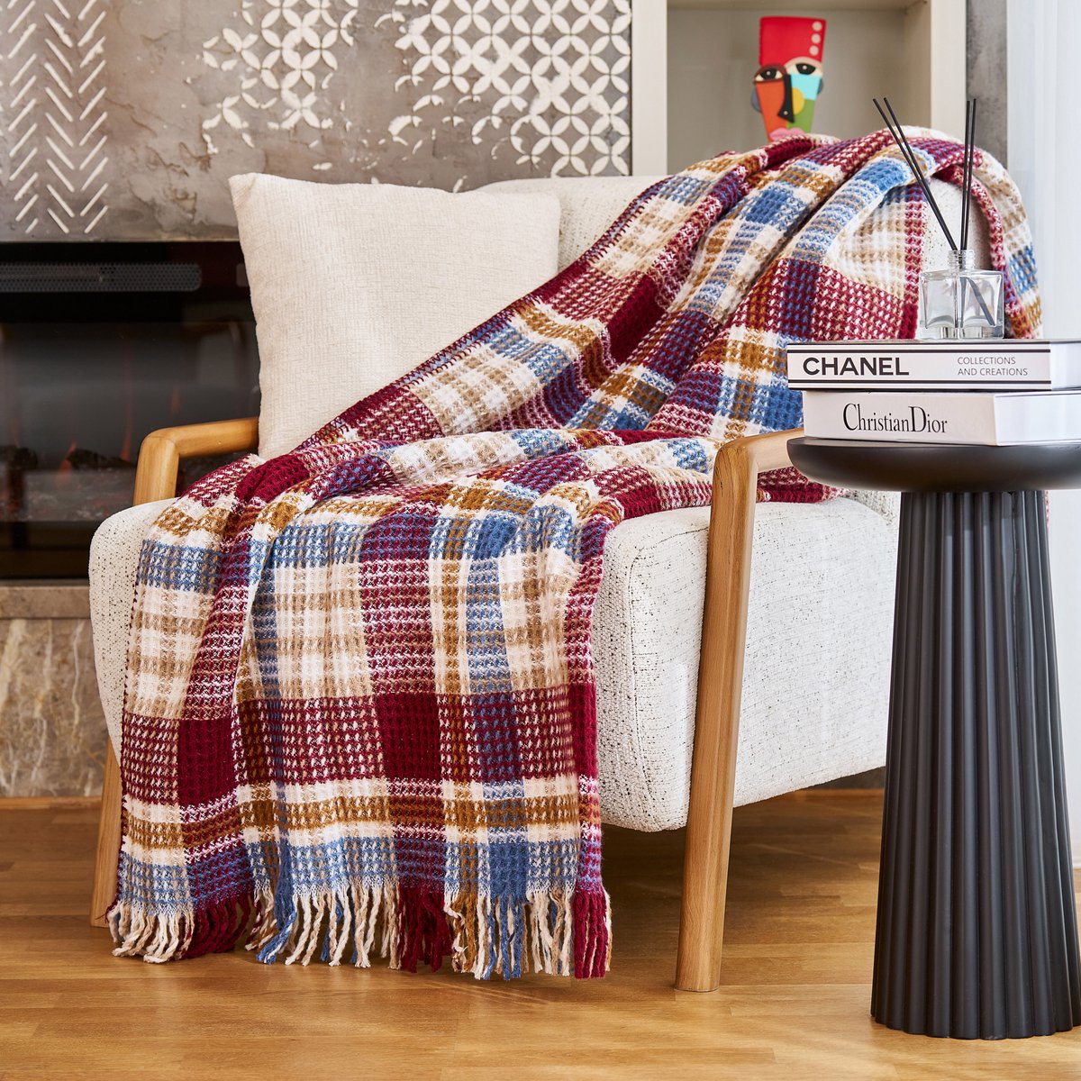 Boraboi® Katoenen Deken- 150x200 cm ,(Blauw,wit,bordeaux) 400 GSM – Ademend & Zacht – Dubbelzijdig – Vier Seizoenen