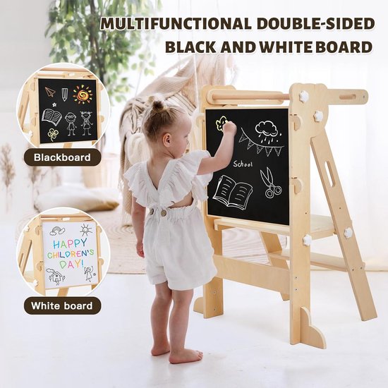 Houten montessori leertoren 2-in-1 houtkleur