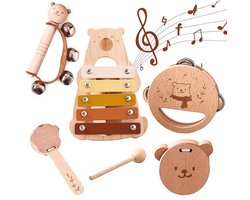 Baby-muziekinstrumenten - drums, xylofoon, tamboerijn, houten instrumenten voor kinderen - het eerste muziekspeelgoed van uw kind