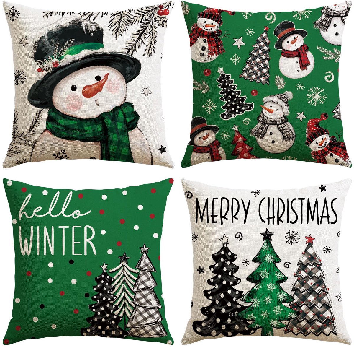 Unyqoos Set van 4 decoratieve kussenhoezen voor een feestelijk kerstinterieur groen