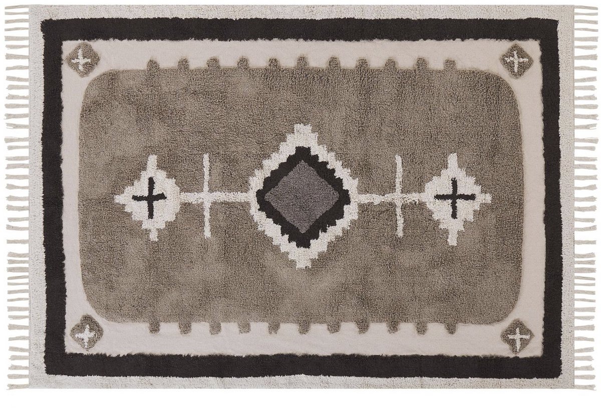 Beliani GEYVE - Laagpolig vloerkleed - Beige - 160 x 230 cm - Katoen