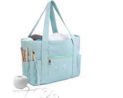 Haaktas - Tote bag - Breitas - Garenopbergtas - Organizer - Opbergtas - Haken - Haakset - Met vakken - Met naaldhouders - Voor haaknaalden - Voor accessoires - Voor gereedschap - Cadeau voor breiers - Cadeau - Lichtblauw