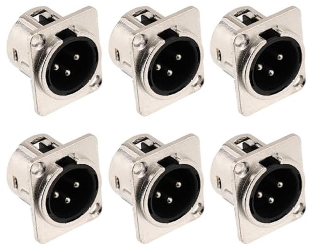 6 Stuks 3-polige XLR-stekkers voor Paneelmontage - Vernikkelde Koper, Geschikt voor Microfoon en Luidsprekers