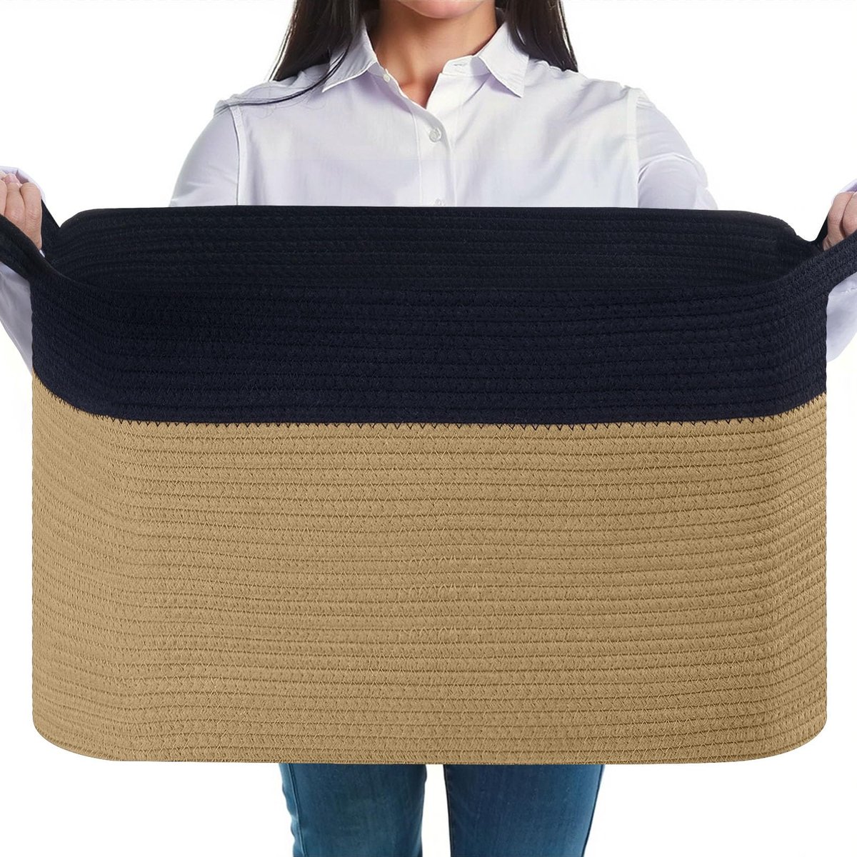 Unyqoos® Ruime katoenen wasmand met handvatten voor diverse opslagbehoeften