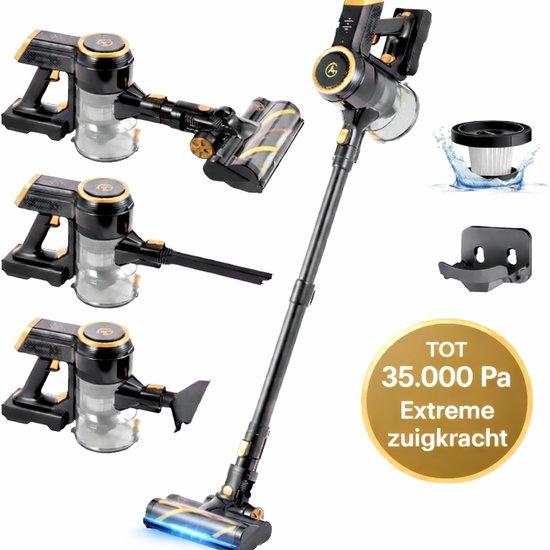AG4200 Steelstofzuiger Draadloos - Premium Gold - Stofzuiger Zonder Zak - Geschikt voor Dierenharen - Krachtig - Kruimeldief - Draadloze Stofzuigers - Steelstofzuigers - Kruimelzuiger - Compact & Licht - LED verlichting Zuigmond