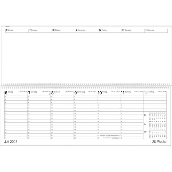 Tischquerkalender XXL 2026 - 42,2x14,8 cm - 1 Week on 2 Pages - Office ...