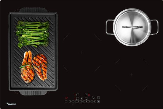 KitchenBrothers Inductie Kookplaat - Inbouw Inductieplaat - 80 cm - 1 Flexzone + 3 Zones - 1 en 2 Fase - Zwart