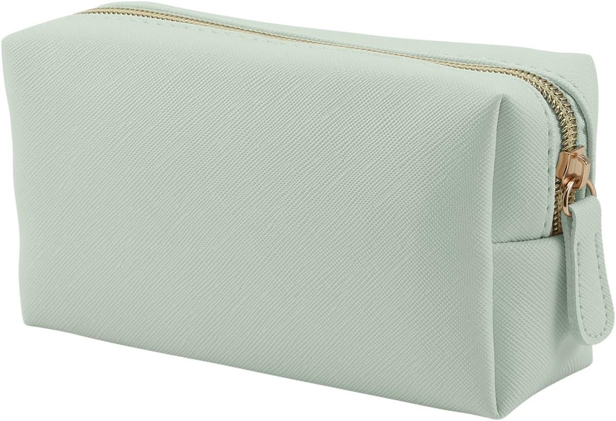 Leren make-uptasje - geschikt voor in de handtas en op reis - draagbare kleine make-up organizer - geschikt voor vrouwen en meisjes - make-uptasje met ritssluiting - Groen