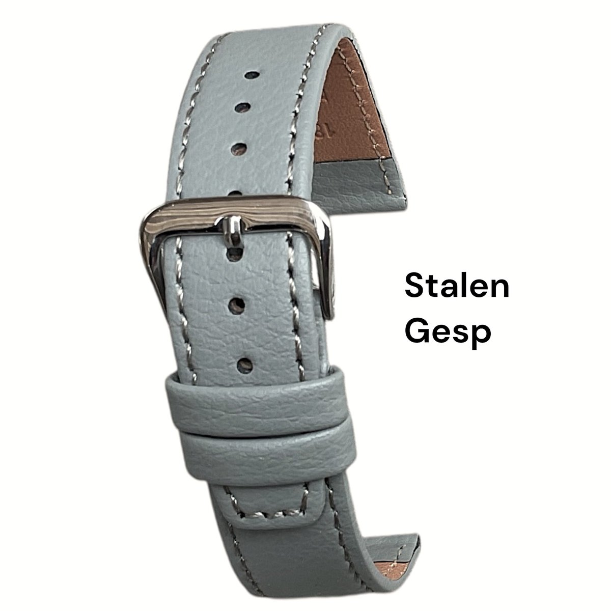 Horlogeband-horlogebandje-18mm-echt leer-zacht-mat-grijs-zacht-plat-stalen gesp -18 mm