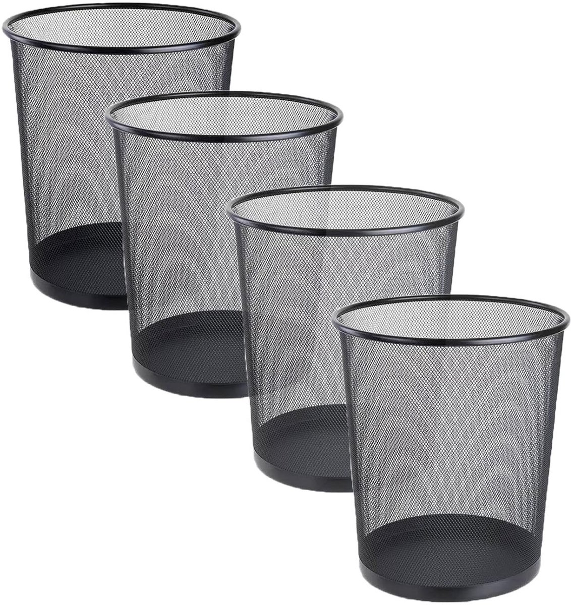 Set van 4 zwarte metalen gaas prullenbakken 9 liter voor kantoor en thuis