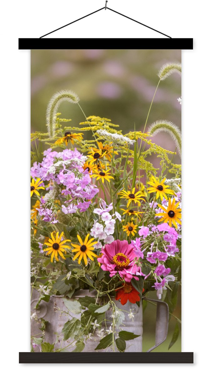 Posterhanger incl. Poster 90x180 cm - Schoolplaat - Bloemen - Gieter - Kleur - Textielpost