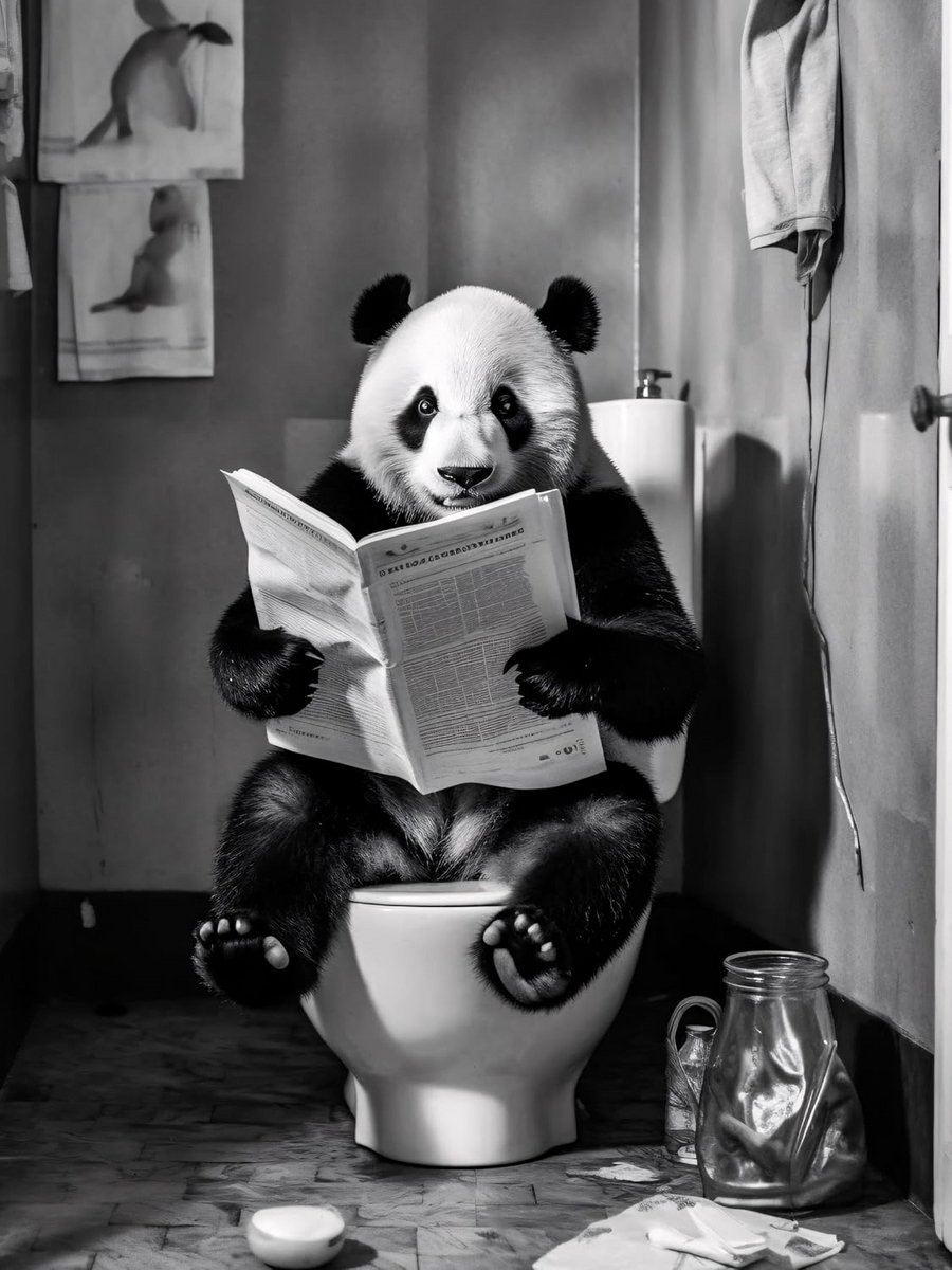 Grappige panda poster voor toilet, 30x40 cm - Wanddecoratie voor badkamer