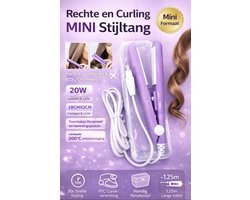 Paarse Mini Reis Stijltang & Krultang 2-in-1 in Box – In 30 sec naar 200 graden - Rechte en Curling MINI Stijltang – Compacte Haarstijler met Keramische Platen – Ideaal voor Reizen & Onderweg