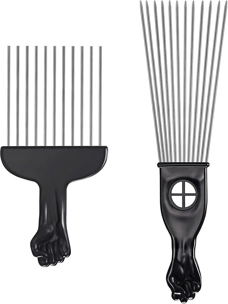 2 Stuks Metalen Afro Haar Kam voor Krullend en Dik Haar - Zwart