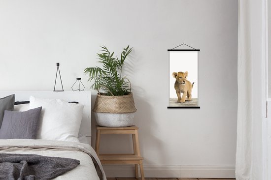 Posterhanger incl. Poster 40x80 cm - Schoolplaat - Leeuw - Welp - Kinderen - Jongens - Dieren - Meisjes - Textielposter - Zwarte latten