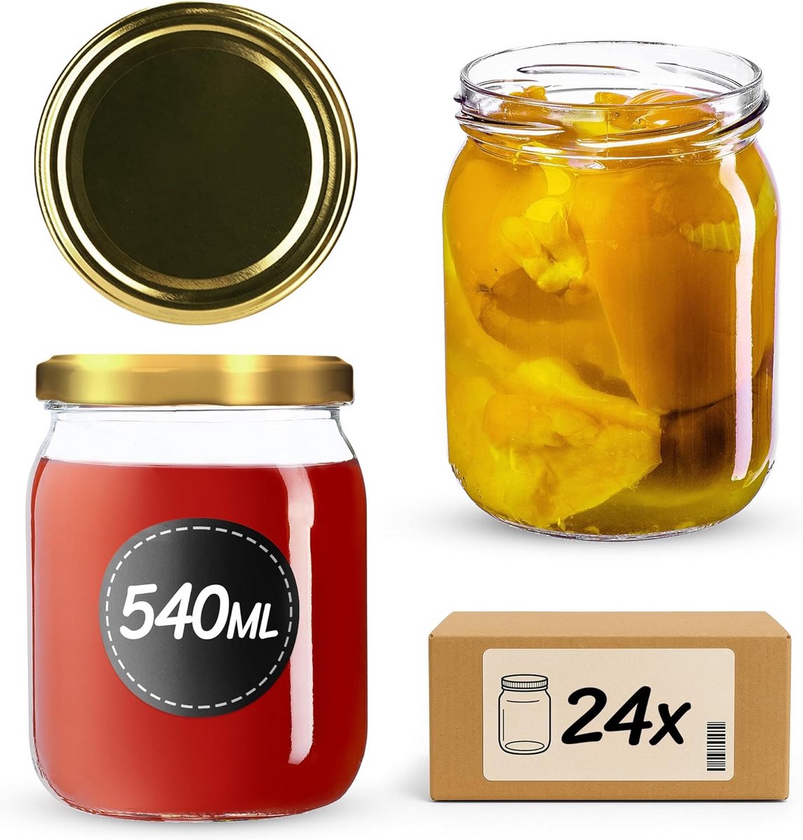 Set van 24 Glazen Jam- en Inmaakpotten met Schroefdeksel 540 ml
