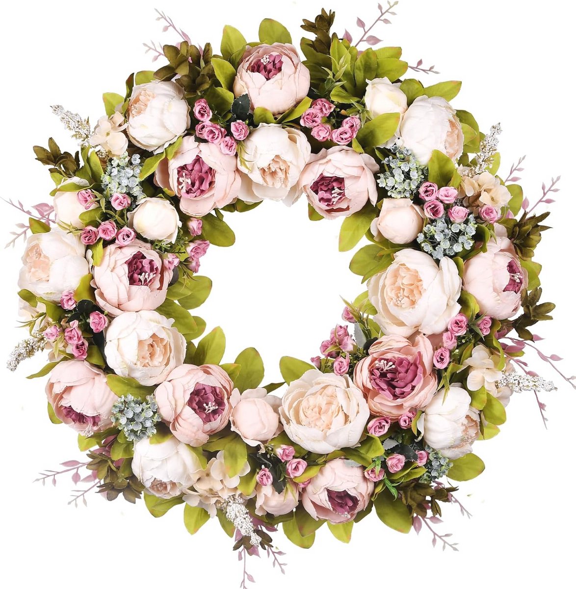 Handgemaakte Lente Krans met Pioenrozen - Decoratieve Voordeur Krans voor Binnen en Buiten