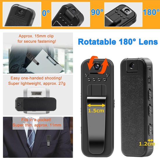 Andoer Mini Corpora Camera, 1080P Police Body CAM with 180° Rotating Lens, 90° Wide Angle, Rear Clip for Daily Shooting/Service/Delivery Andoer Mini Corpora Camera, 1080P Police Body CAM with 180° Rotating Lens, 90° Wide Angle, Rear Clip for Daily Shooting/Service/Delivery