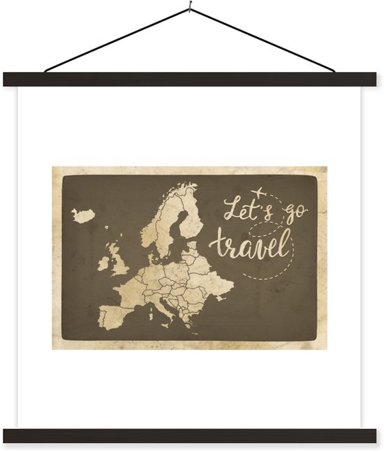 Affiche scolaire - Carte Europe Vintage avec la citation Let's go travel - 90x90 cm - Lattes noires