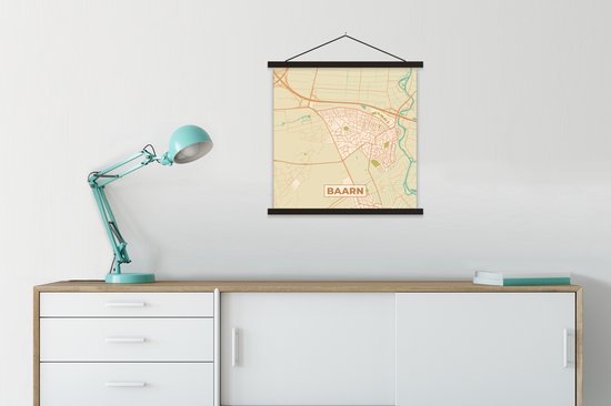 Porte-affiche avec affiche 60x60 cm - Affiche scolaire - Carte - Baarn - Vintage - Affiche textile - Lattes noires