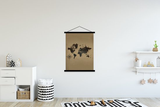 Décoration murale - Carte du Wereldkaart - Vintage - Boussole - Affiche scolaire - 120x160 cm