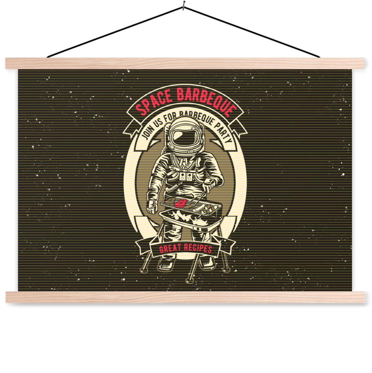Posterhanger incl. Poster 120x80 cm - Schoolplaat - Vintage - Astronaut - BBQ - Textielpos