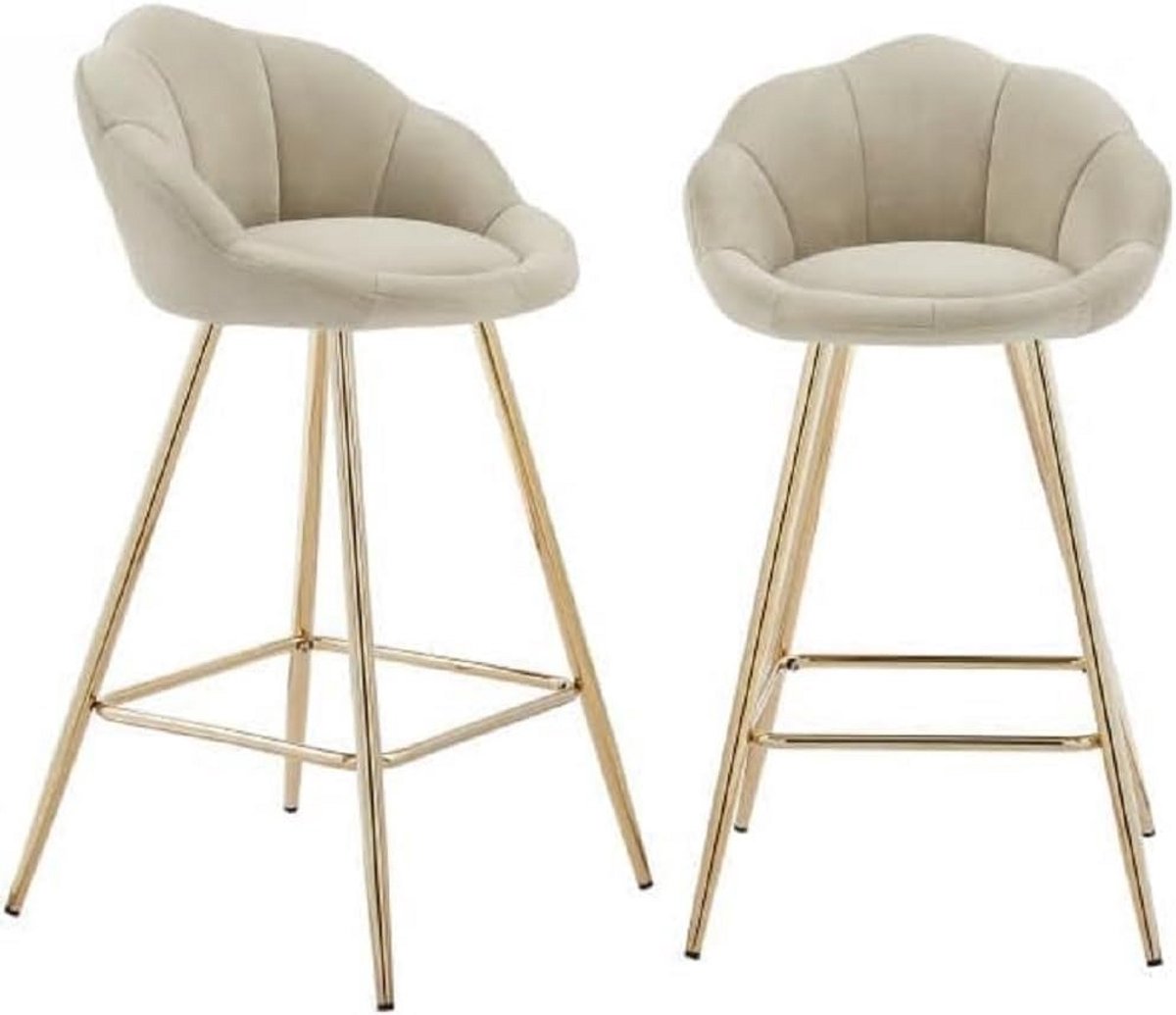 Set van 2 Beige Fluweel Zittingen met Gouden Metalen Poten