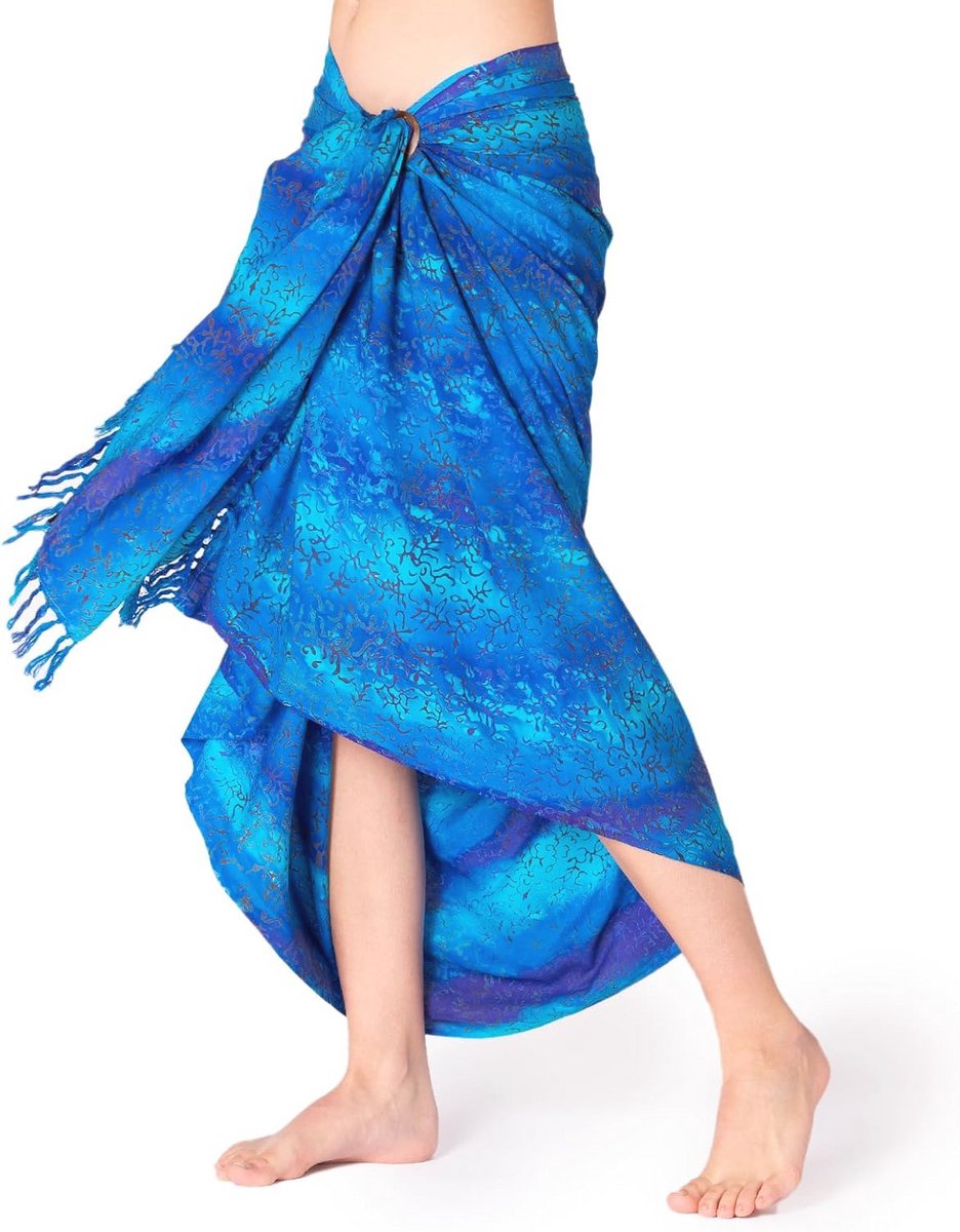 Zachte Waxbatik Sarong in Blauwtinten - Veelzijdige Sjaal, Strandlaken en Wikkeljurk van N