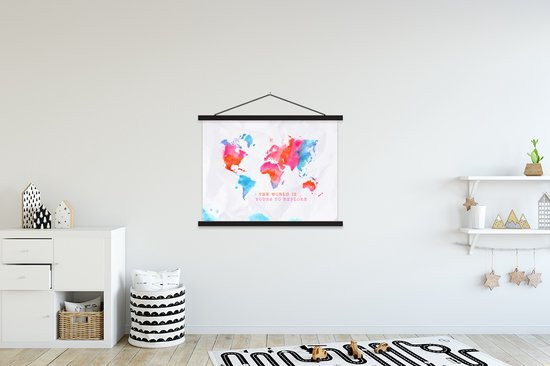 Décoration murale - Carte du Wereldkaart - Sort - Motivation - Voyages - Affiche scolaire - 150x113 cm