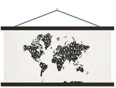 Décoration murale - Carte du Wereldkaart - Chiffres - Zwart - Affiche Scolaire - 90x45 cm - Affiche Textile - Affiche Textile