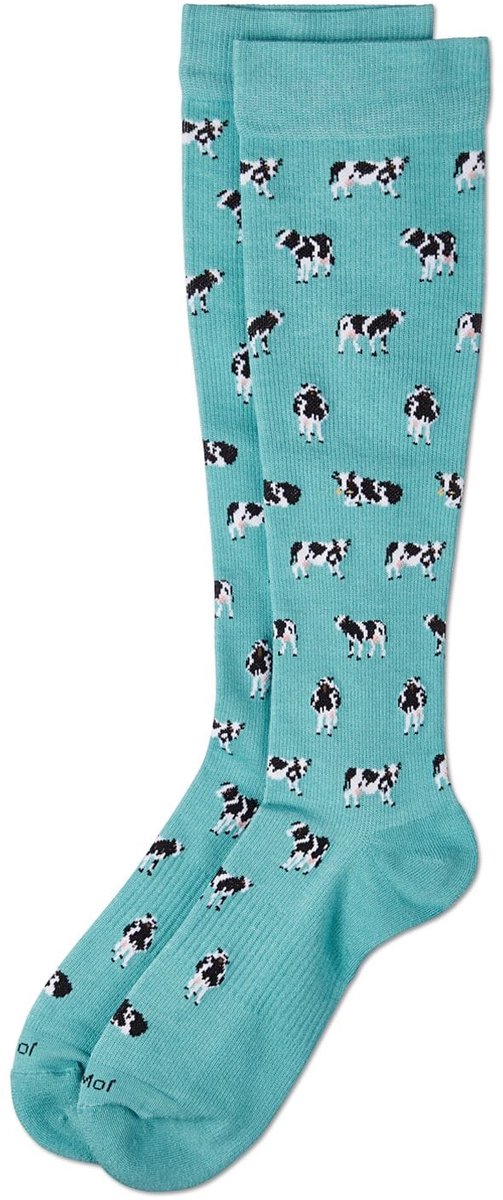 MeMoi Luxe Bamboe Compressiesokken Dames met Koeien Patroon Comfortabele Kniekousen 1 Paar
