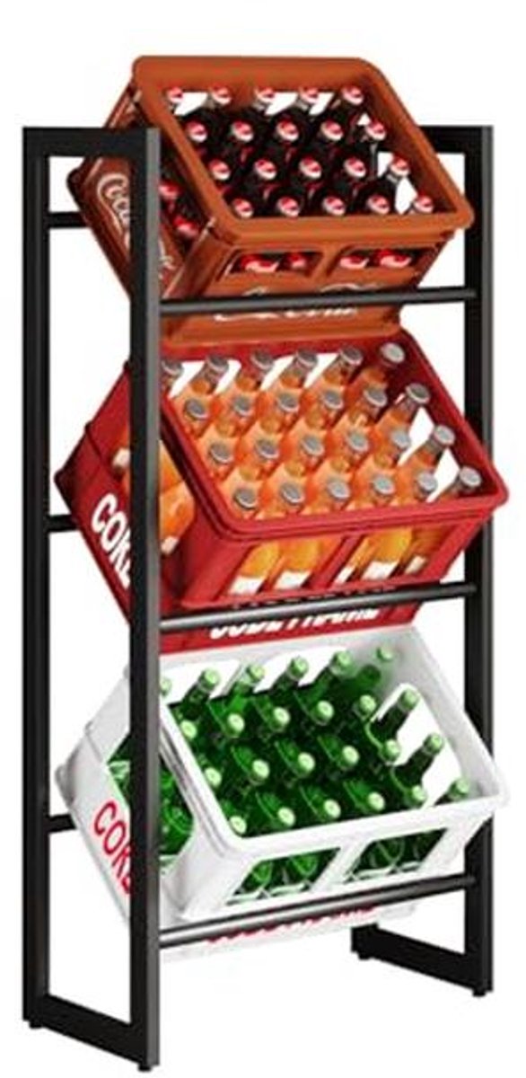 Standaard voor 3 Kratten - Drink- en Fruitrek in Zwart, 71 x 30 x 140 cm