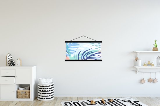 Porte-affiche avec affiche - Affiche scolaire - Été - Feuille - Blauw - 90x45 cm - Lattes noires