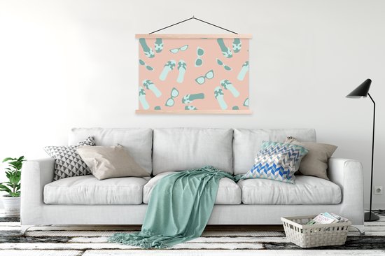 Porte-affiche avec affiche - Affiche scolaire - Été - Lunettes de soleil pour femmes - Slippers - Pastel - 150x100 cm - Lattes vierges