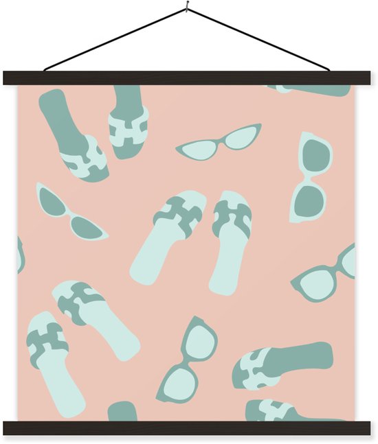 Porte-affiche avec affiche - Affiche scolaire - Été - Slippers - Lunettes de soleil pour femmes - 90x90 cm - Lattes noires