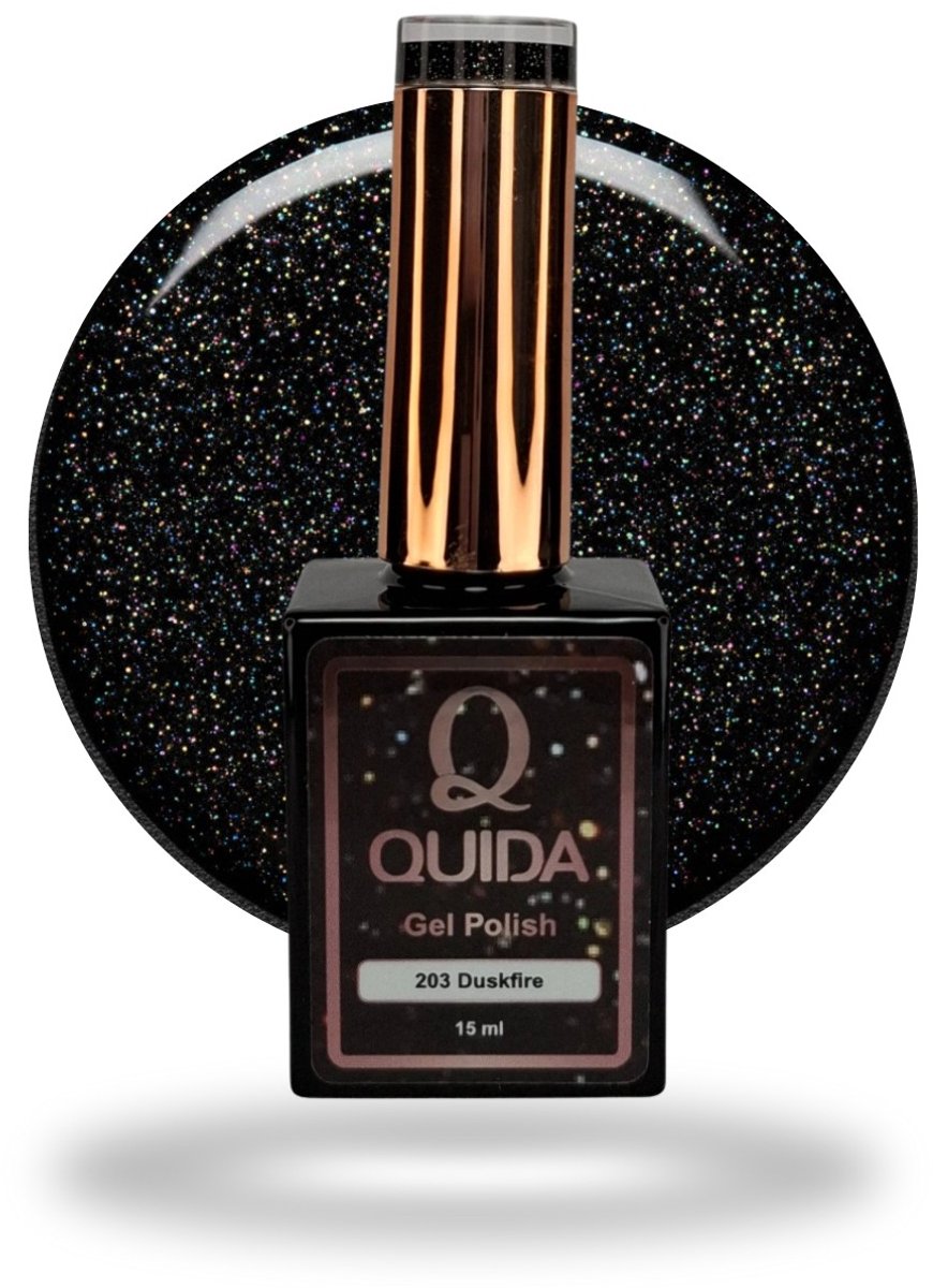 quida gelpolish #203 dusk fire zwarte glitter 15ml