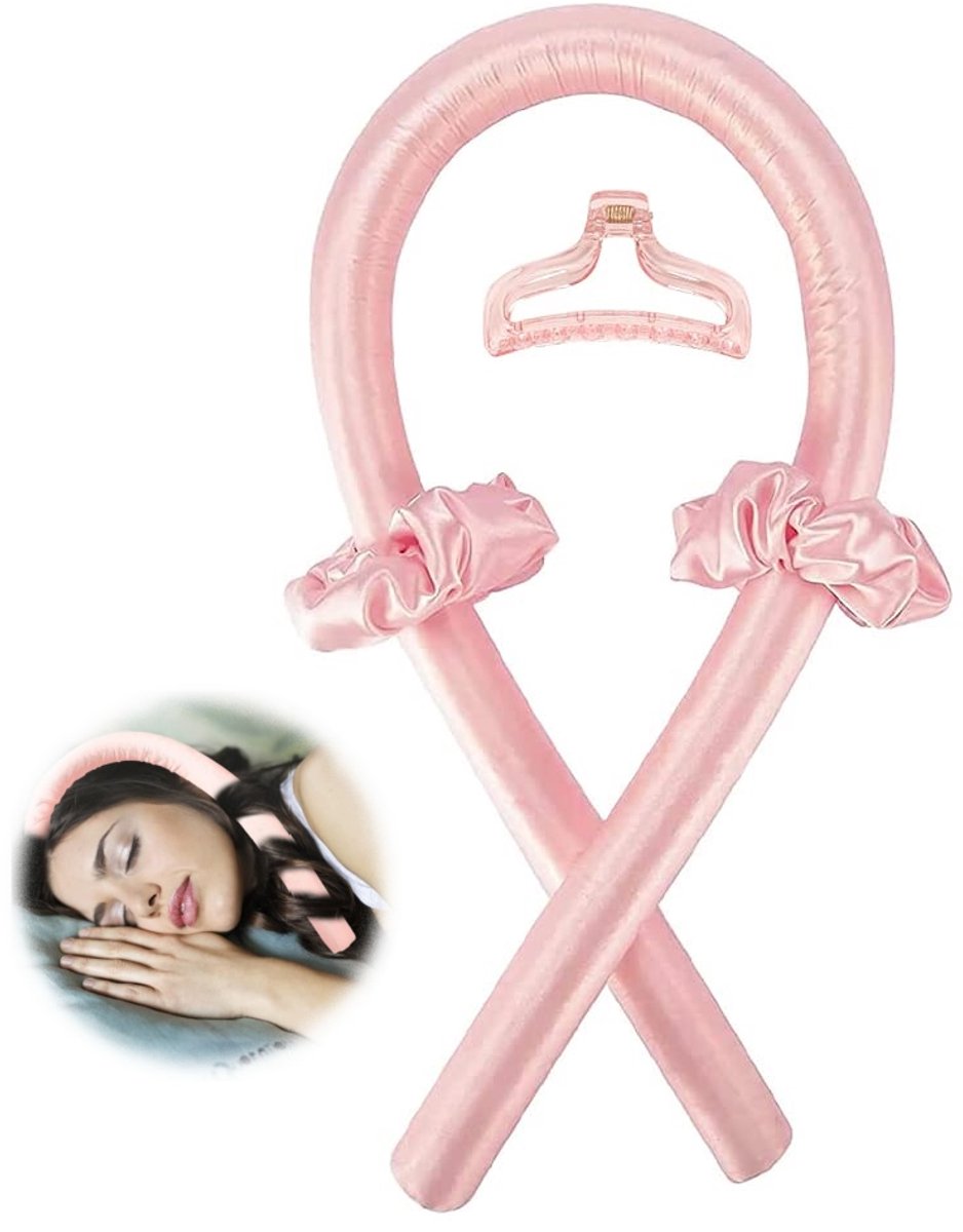 Heatless Curl Set - 4 delig - Incl. Scrunchies en Haarklem - Roze - Haarrollers - Krullen Zonder Hitte - Krullend Haar Producten - Haarkruller -Roze