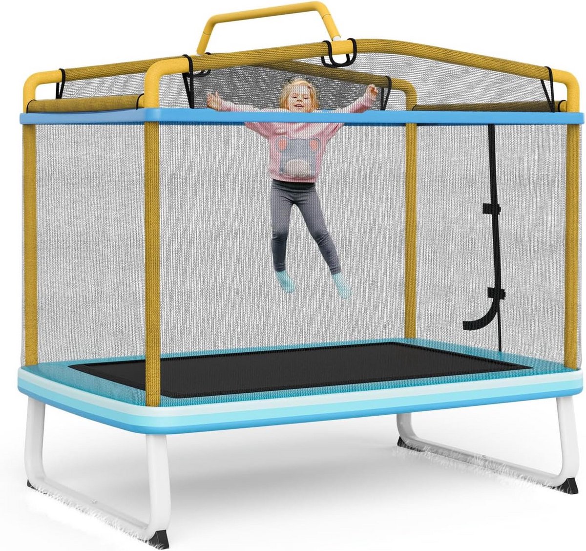 Rechthoekige Trampoline voor Kinderen met Afneembare Schommel en Rekstang - Binnen & Buiten