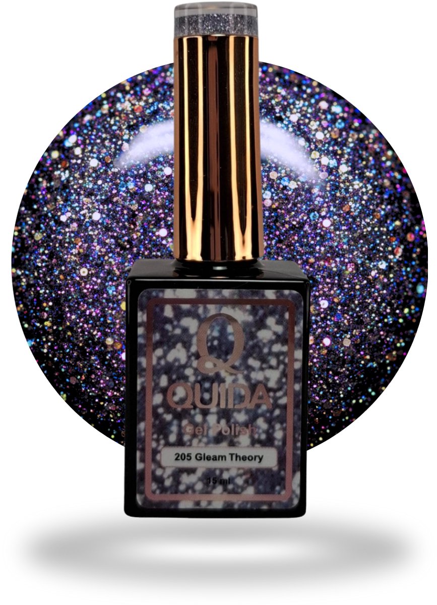 quida gelpolish #205 gleam theory paars-blauw zilveren glitter 15ml