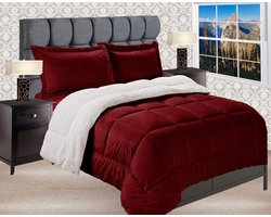 Luxe Omkeerbare Dekbedset Tweepersoons - Zacht Micromink & Sherpa - Warm en Gezellig - Bordeaux